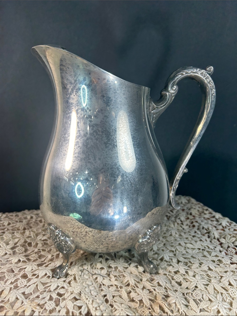 Silver Footed Pitcher with Ornate Handle - Classic Serveware